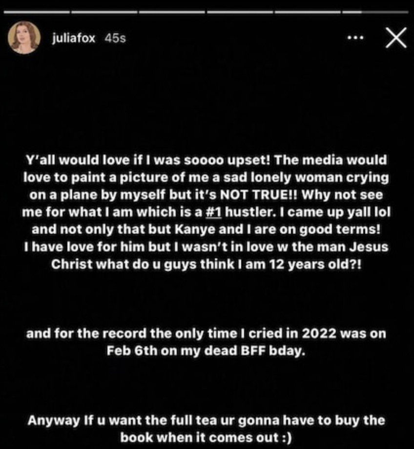 Julia Fox Instagram Screenshot