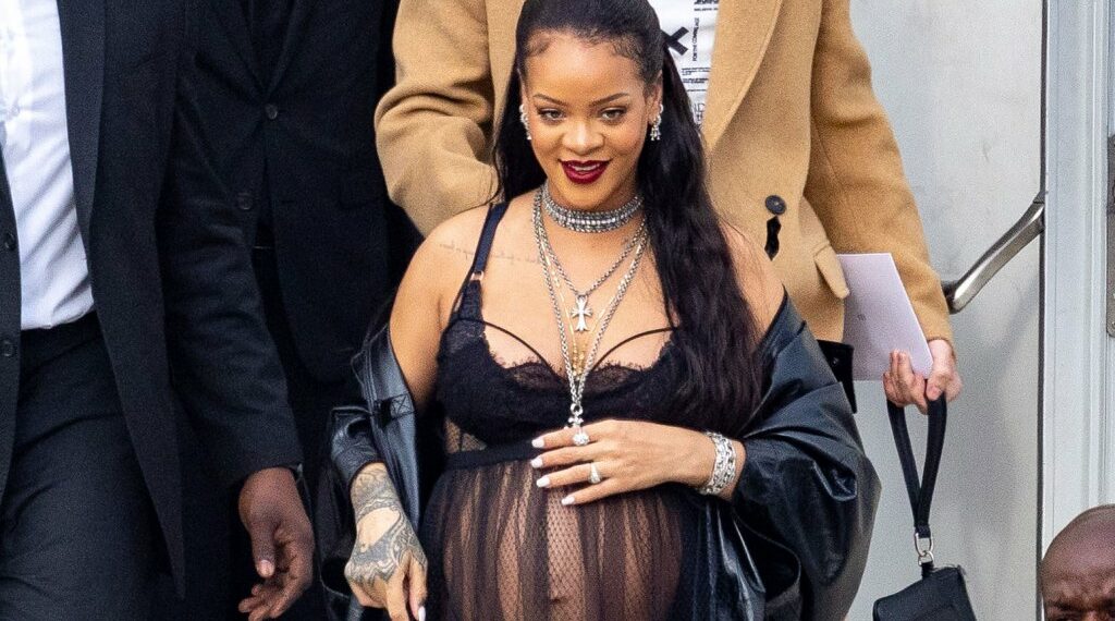 Rihanna, Savage X Fenty, Maternity, Fashion, Sheer, Black, Dior, Dress, Dior, Fashion, Show, Paris Fashion Week, A$AP Rocky.