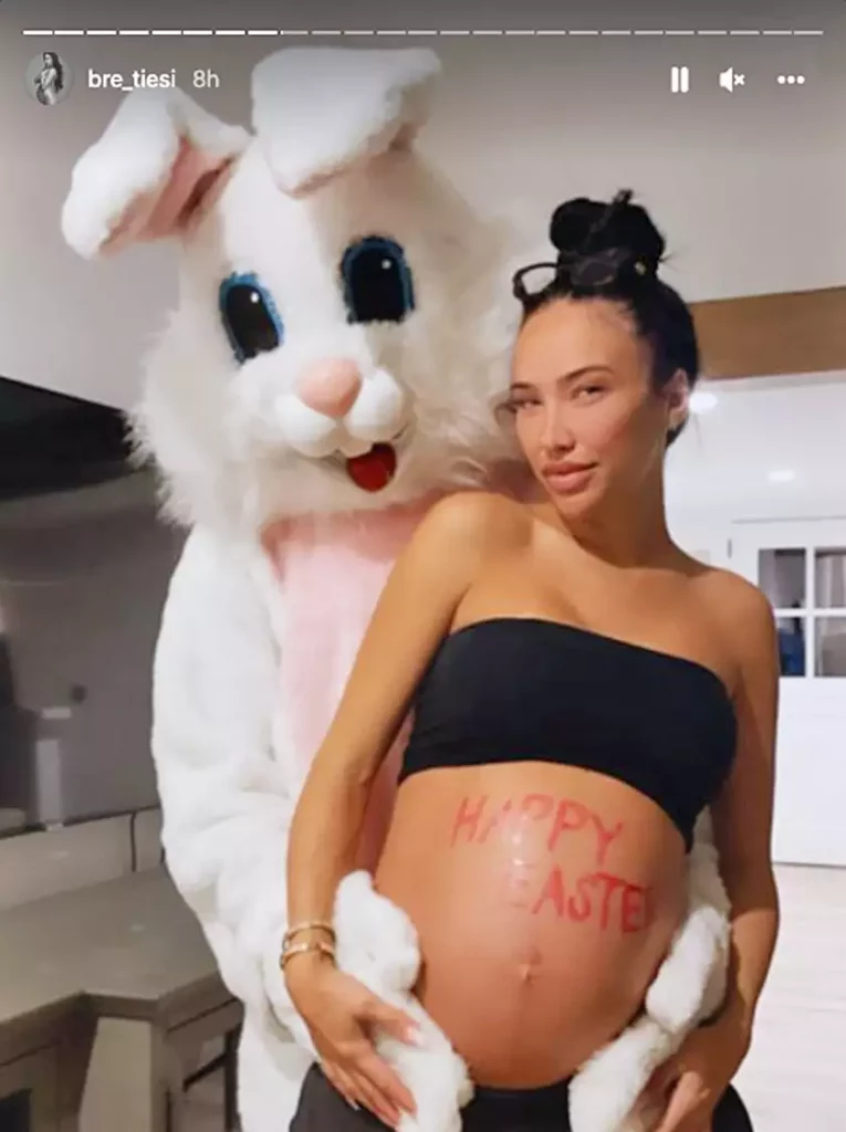 Bri Tiesi, Pregnant, Baby Bump, Happy Easter, Red lipstick, Nick Cannon, Easter Bunny, Costume.
