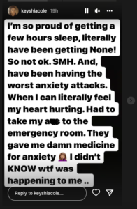 Keyshia Cole, Singer, Emergency Room, Hospital, Instagram, Story, Severe, Anxiety Attacks.