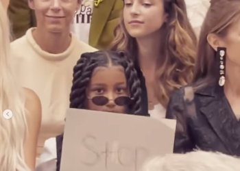 North West, Kim Kardashian, Jean Paul Gaultier, fashion show, STOP, sign, paparazzi
