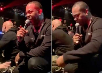 rapper Busta Rhymes woman hand personal space concert