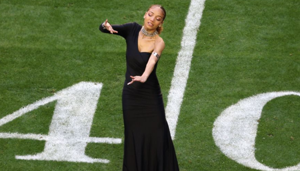 Black, performance, ASL, interpreter, Super Bowl, female, Justina, Miles
