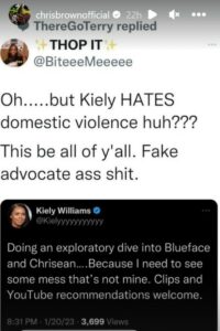 Chris Brown, Kiely Williams, Twitter, screenshot, Instagram, Instagram story